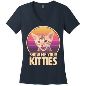 Retro Show Me Your Kitties Funny Meme Women's V-Neck T-Shirt