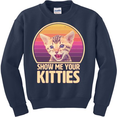 Retro Show Me Your Kitties Funny Meme Kids Sweatshirt