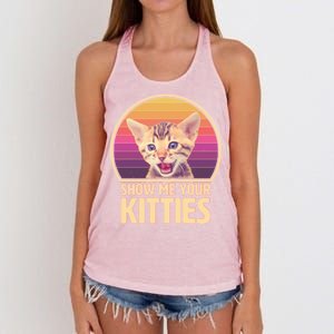 Retro Show Me Your Kitties Funny Meme Women's Knotted Racerback Tank