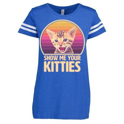 Retro Show Me Your Kitties Funny Meme Enza Ladies Jersey Football T-Shirt