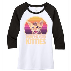 Retro Show Me Your Kitties Funny Meme Women's Tri-Blend 3/4-Sleeve Raglan Shirt