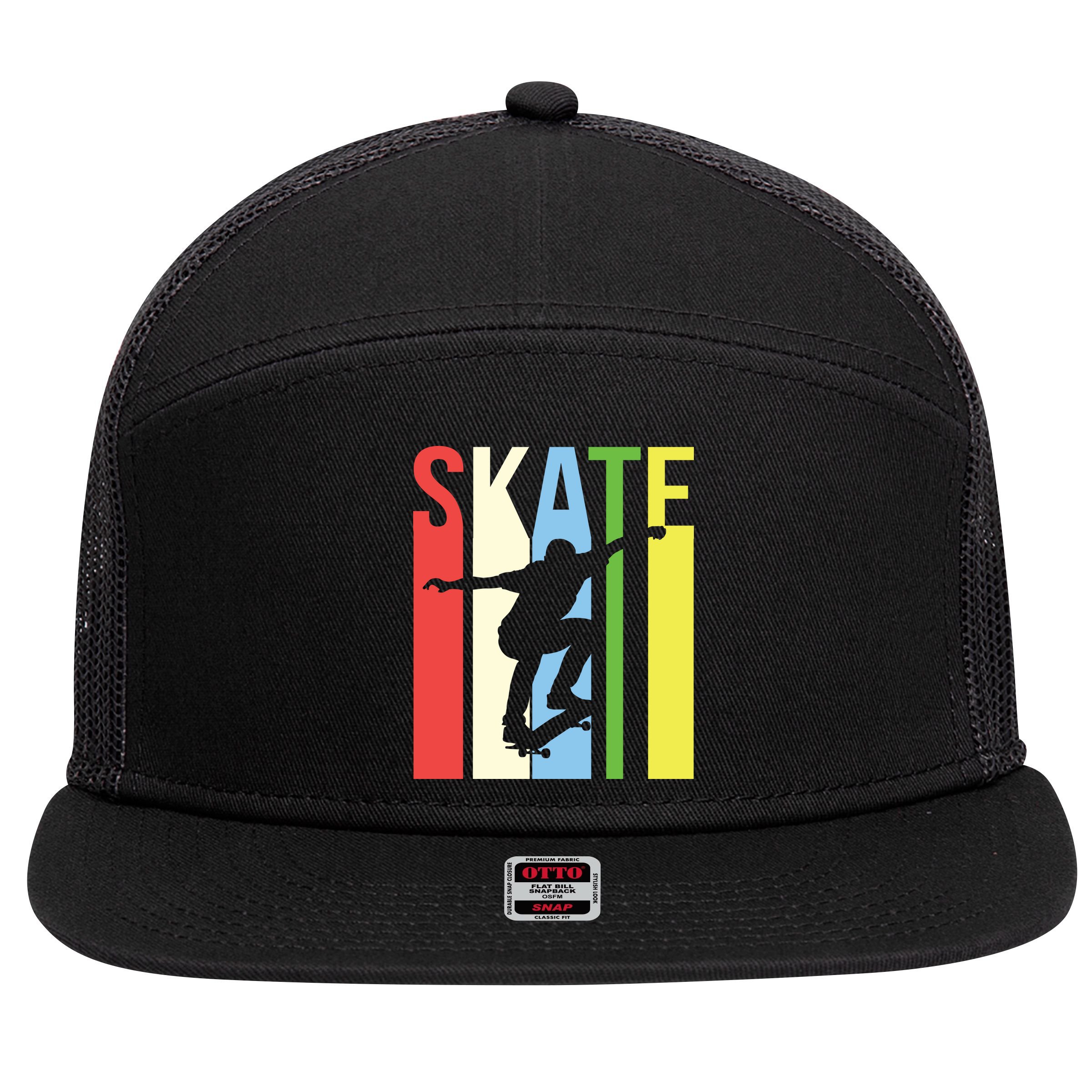 Retro Skate Logo 7 Panel Mesh Trucker Snapback Hat