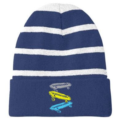 Retro Skateboards Striped Beanie with Solid Band