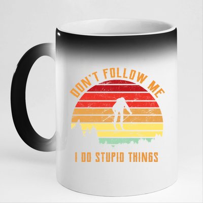 Retro Skiing Don't Follow Me I Do Stupid Things 11oz Black Color Changing Mug