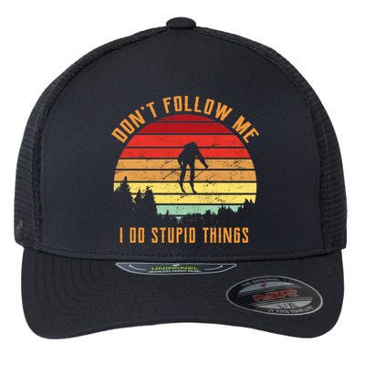 Retro Skiing Don't Follow Me I Do Stupid Things Flexfit Unipanel Trucker Cap