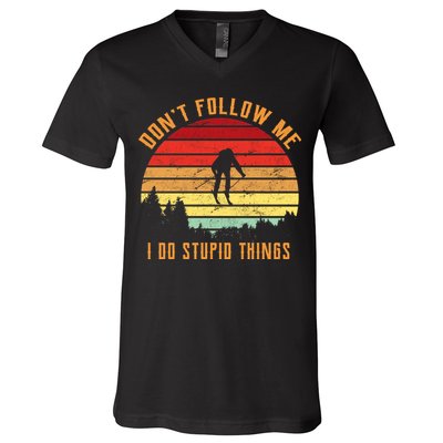 Retro Skiing Don't Follow Me I Do Stupid Things V-Neck T-Shirt