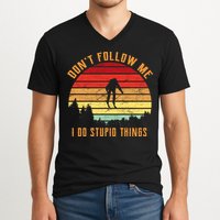 Retro Skiing Don't Follow Me I Do Stupid Things V-Neck T-Shirt
