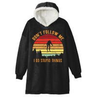 Retro Skiing Don't Follow Me I Do Stupid Things Hooded Wearable Blanket