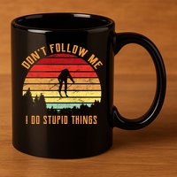 Retro Skiing Don't Follow Me I Do Stupid Things 11oz C Handle Ceramic Mug