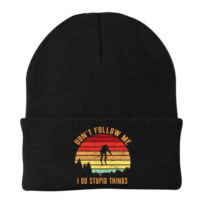Retro Skiing Don't Follow Me I Do Stupid Things Beanie