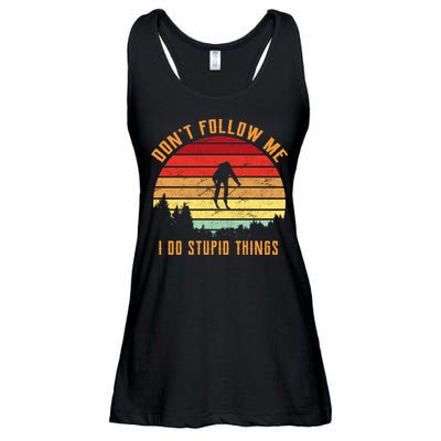 Retro Skiing Don't Follow Me I Do Stupid Things Ladies Essential Flowy Tank
