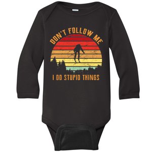 Retro Skiing Don't Follow Me I Do Stupid Things Baby Long Sleeve Bodysuit