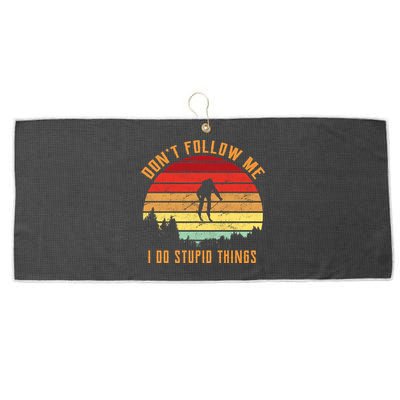 Retro Skiing Don't Follow Me I Do Stupid Things Large Microfiber Waffle Golf Towel
