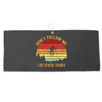 Retro Skiing Don't Follow Me I Do Stupid Things Large Microfiber Waffle Golf Towel