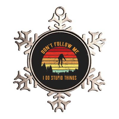 Retro Skiing Don't Follow Me I Do Stupid Things Metallic Star Ornament