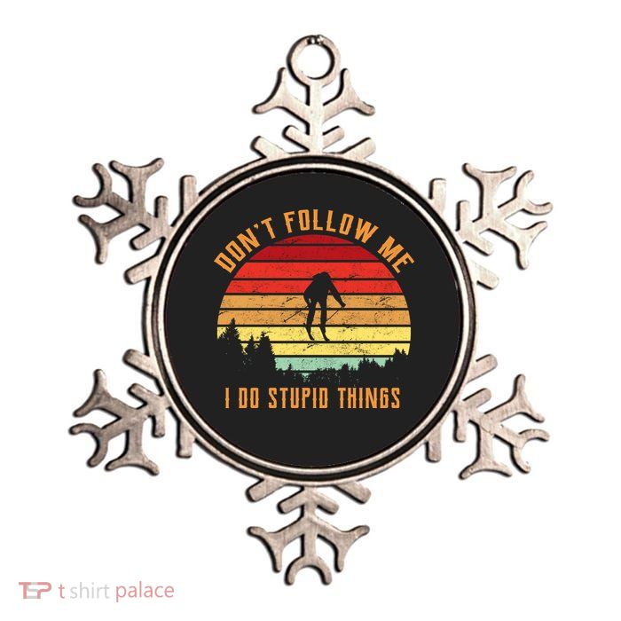 Retro Skiing Don't Follow Me I Do Stupid Things Metallic Star Ornament