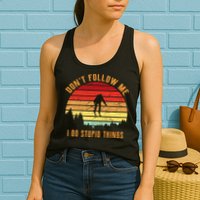 Retro Skiing Don't Follow Me I Do Stupid Things Womens Tank Top