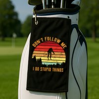 Retro Skiing Don't Follow Me I Do Stupid Things Golf Towel