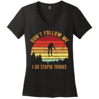 Retro Skiing Don't Follow Me I Do Stupid Things Women's V-Neck T-Shirt