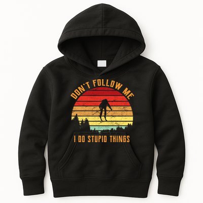Retro Skiing Don't Follow Me I Do Stupid Things Kids Hoodie