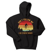 Retro Skiing Don't Follow Me I Do Stupid Things Kids Hoodie