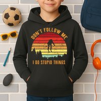 Retro Skiing Don't Follow Me I Do Stupid Things Kids Hoodie