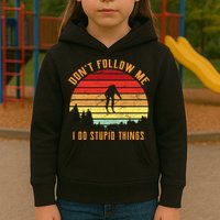 Retro Skiing Don't Follow Me I Do Stupid Things Kids Hoodie