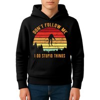 Retro Skiing Don't Follow Me I Do Stupid Things Kids Hoodie