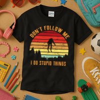 Retro Skiing Don't Follow Me I Do Stupid Things Kids T-Shirt