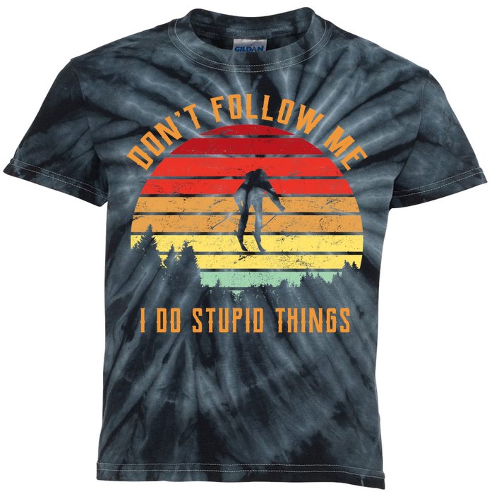 Retro Skiing Don't Follow Me I Do Stupid Things Kids Tie-Dye T-Shirt