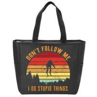 Retro Skiing Don't Follow Me I Do Stupid Things Zip Tote Bag