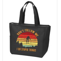 Retro Skiing Don't Follow Me I Do Stupid Things Zip Tote Bag