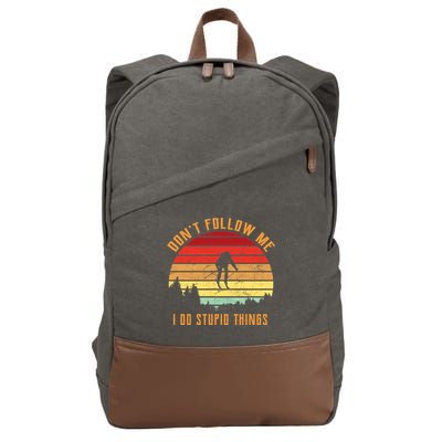 Retro Skiing Don't Follow Me I Do Stupid Things Cotton Canvas Backpack