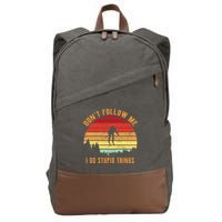 Retro Skiing Don't Follow Me I Do Stupid Things Cotton Canvas Backpack