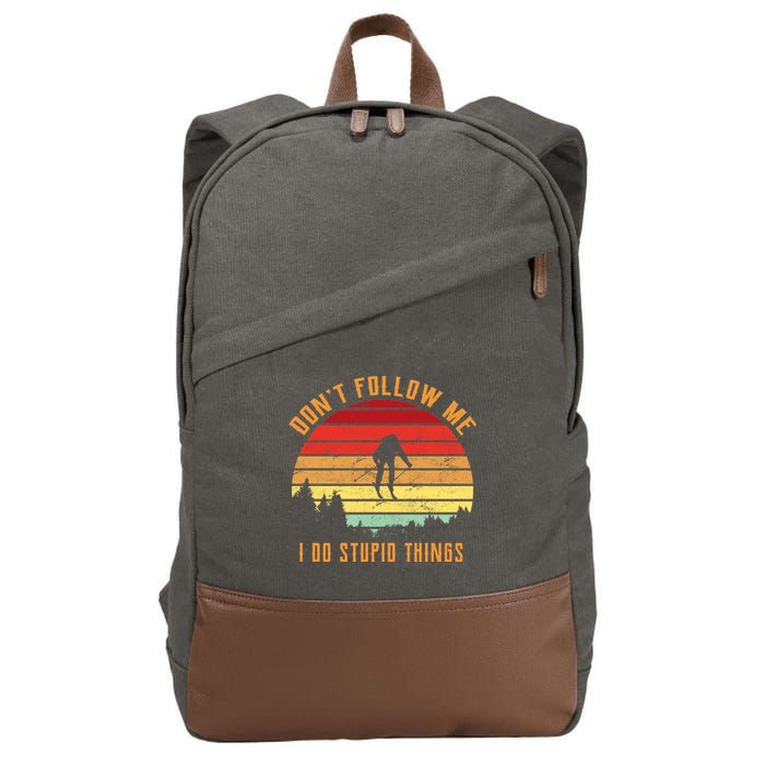 Retro Skiing Don't Follow Me I Do Stupid Things Cotton Canvas Backpack
