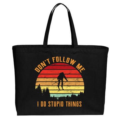 Retro Skiing Don't Follow Me I Do Stupid Things Cotton Canvas Jumbo Tote