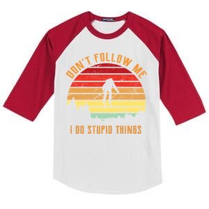 Retro Skiing Don't Follow Me I Do Stupid Things Kids Colorblock Raglan Jersey