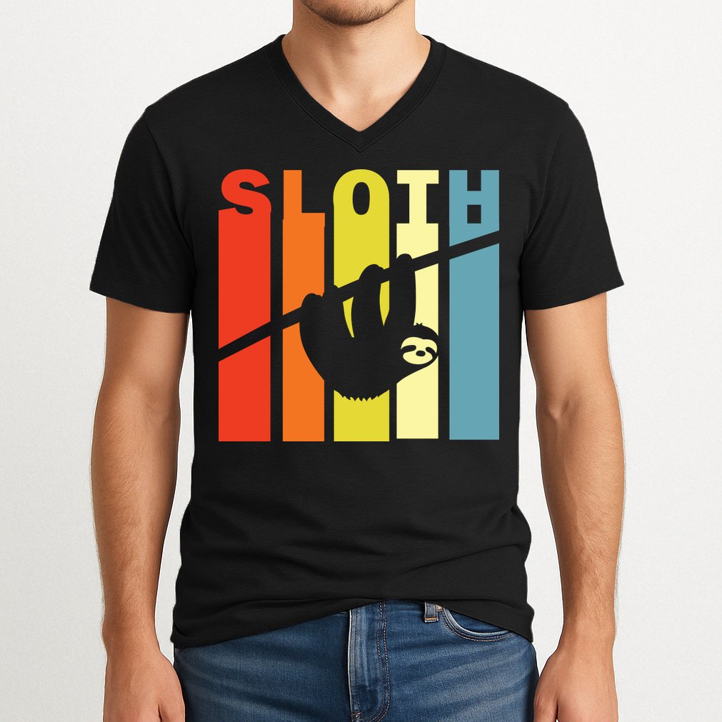 Retro Sloth V-Neck T-Shirt