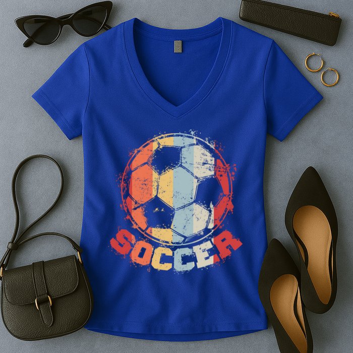 Retro Soccer Ball Women's V-Neck T-Shirt