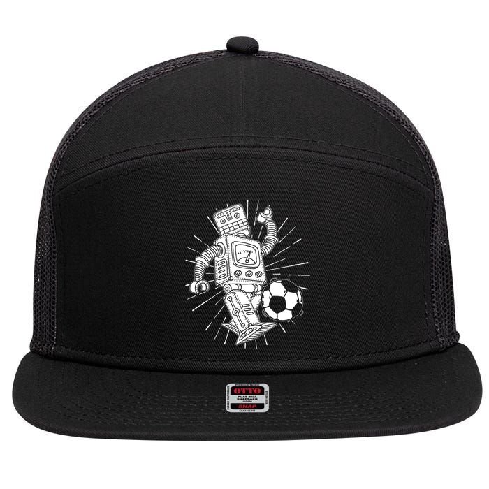 Retro Soccer Robot 7 Panel Mesh Trucker Snapback Hat