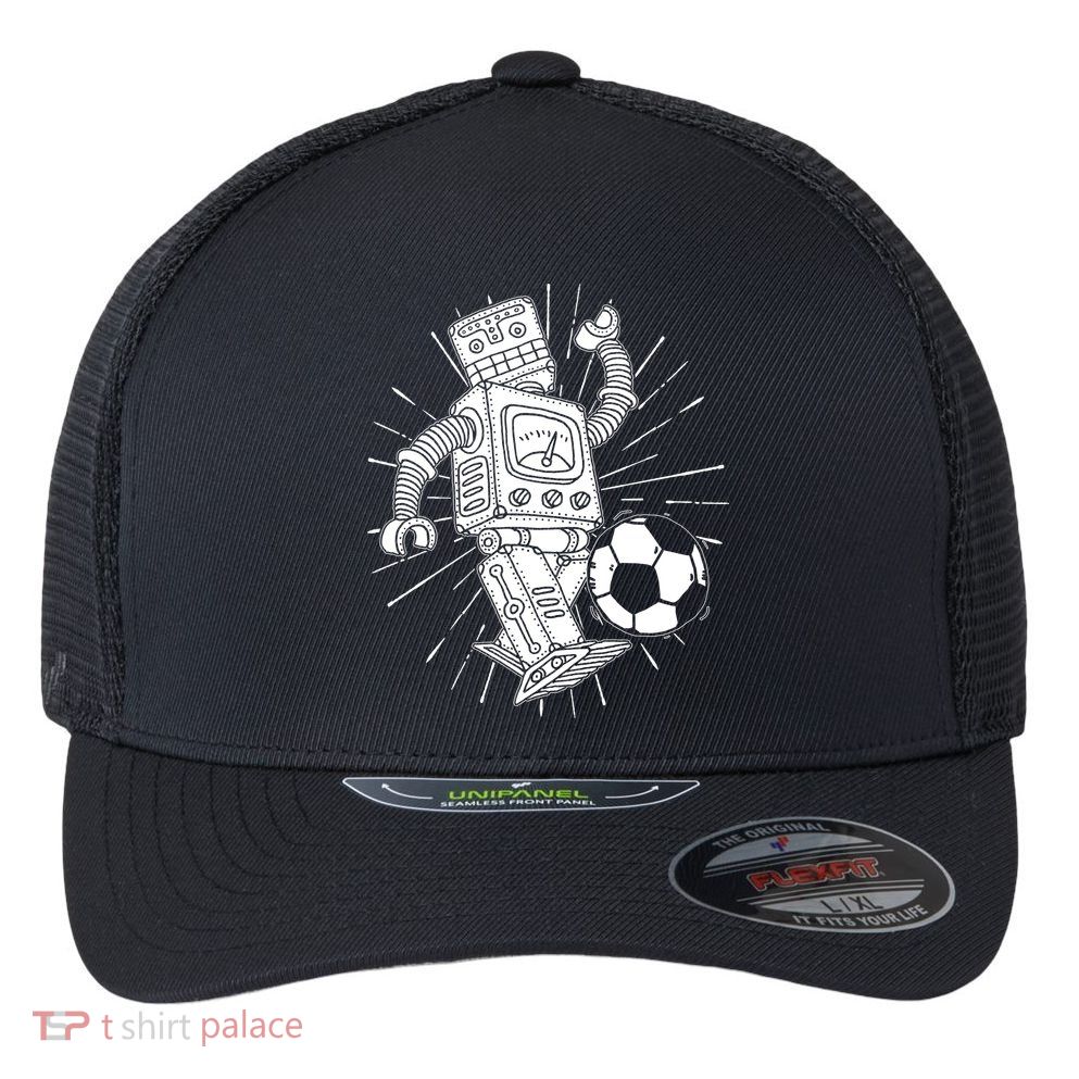 Retro Soccer Robot Flexfit Unipanel Trucker Cap