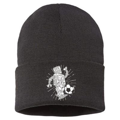 Retro Soccer Robot Sustainable Knit Beanie