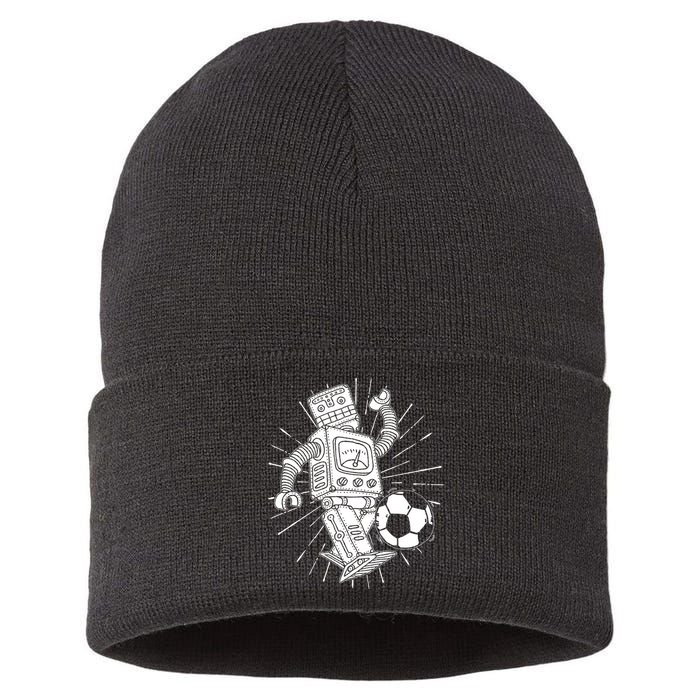 Retro Soccer Robot Sustainable Knit Beanie