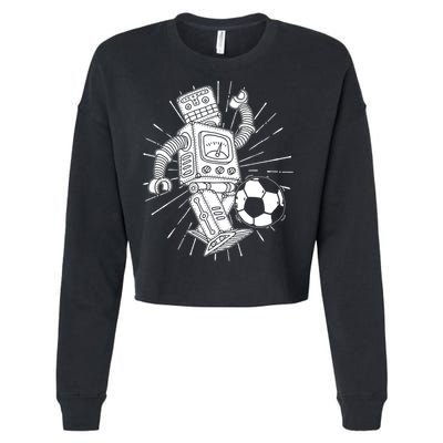 Retro Soccer Robot Cropped Pullover Crew