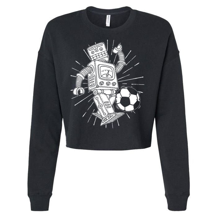 Retro Soccer Robot Cropped Pullover Crew