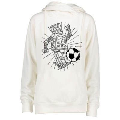 Retro Soccer Robot Womens Funnel Neck Pullover Hood