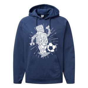 Retro Soccer Robot Performance Fleece Hoodie