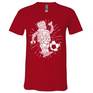 Retro Soccer Robot V-Neck T-Shirt