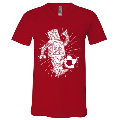 Retro Soccer Robot V-Neck T-Shirt