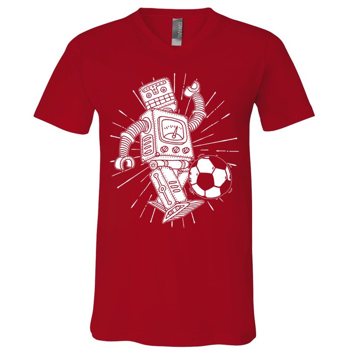 Retro Soccer Robot V-Neck T-Shirt